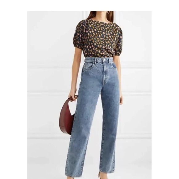 J.CREW Tops - J Crew Snow Leopard Animal Print Cotton Puff Sleeve‎ Top Navy Pink XS 0 2 4